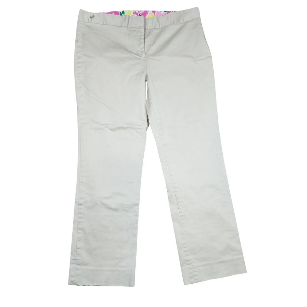 Lilly Pulitzer Pants Khaki Beige Cotton Blend Stretch Preppy Size 12